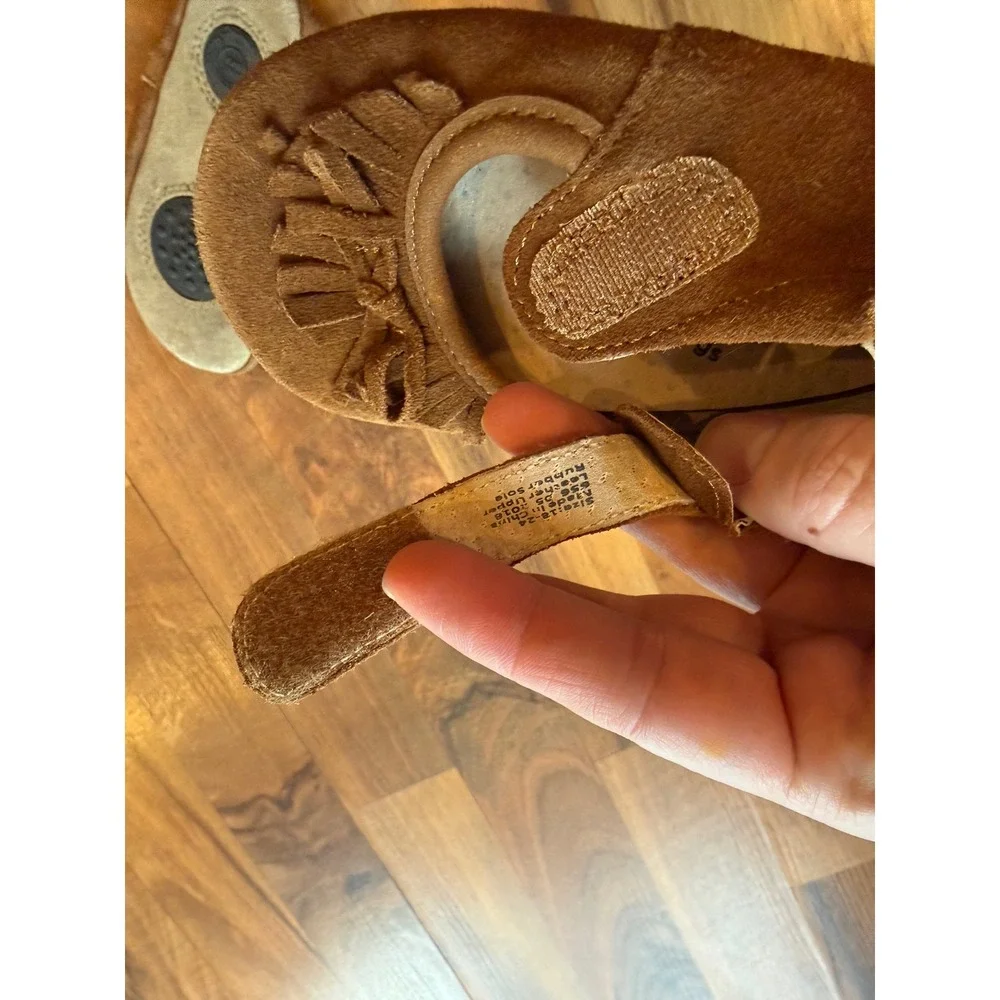 Livie Luca Brown Suede Moccasin Baby Shoes Size 18 24 Months‎ Fringe Bow walker